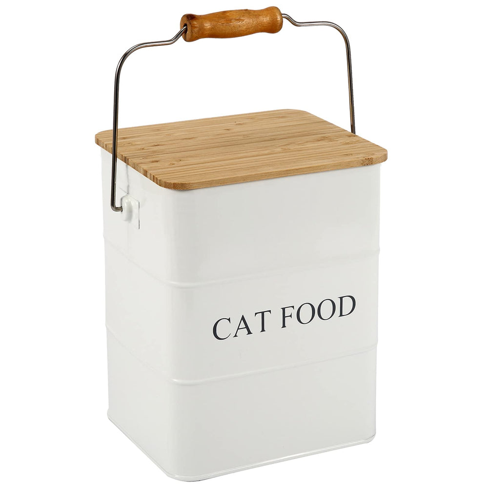 Brabtod cat food storage container with wooden lid and scoop for fresher dry kibble