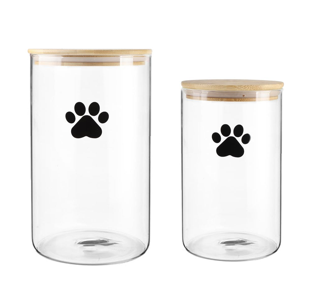 Brabtod glass dog treat jar set large with bamboo lids keeps treats fresh and easily visible.