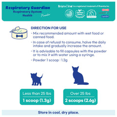 Branvine Respiratory Guardian cat using scene shows easy administration with meals.