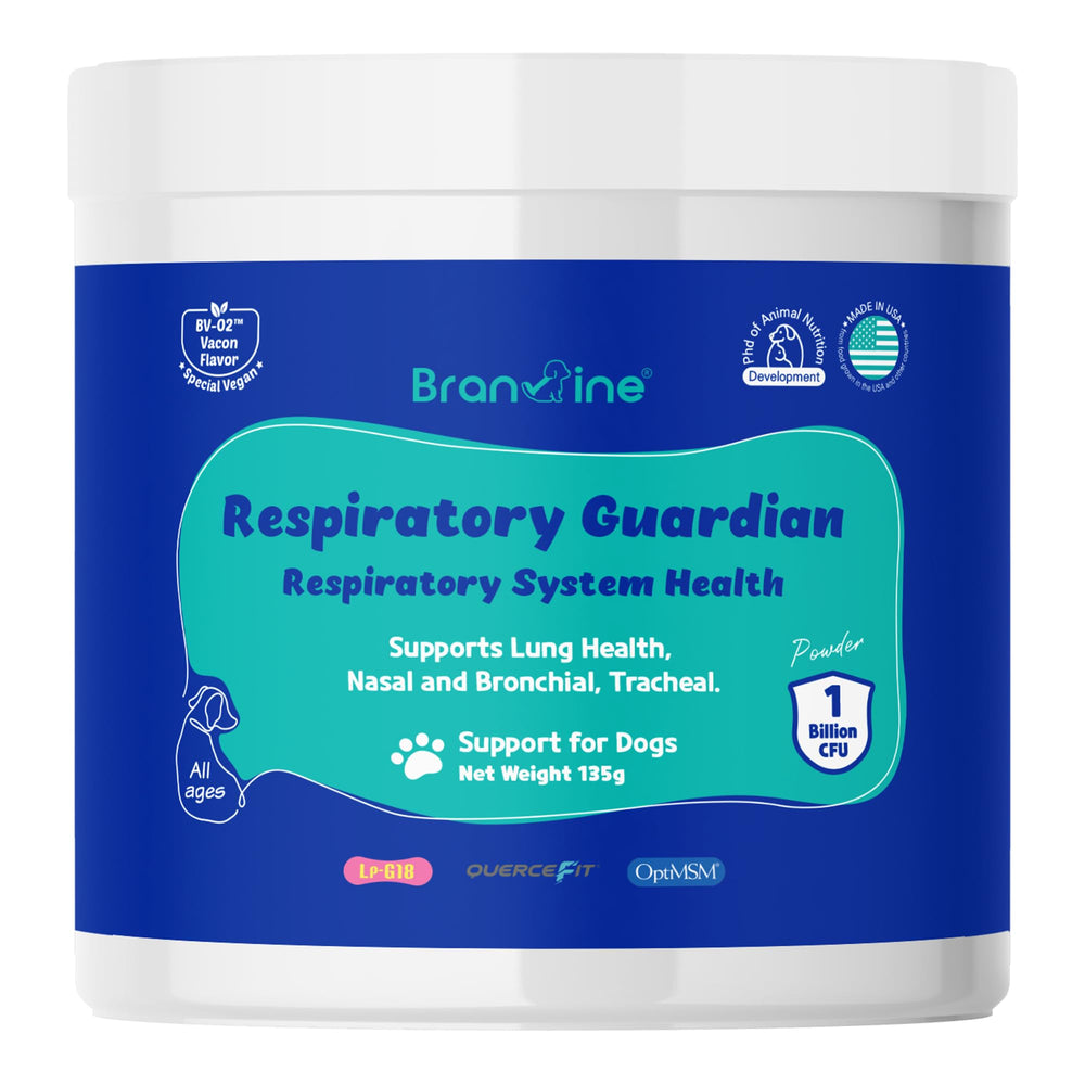 Branvine Respiratory Guardian bottle ready for daily dog lung-support routine.