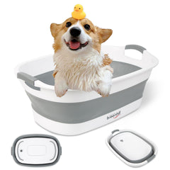 BREENHILL collapsible dog bath tub collapsed for compact storage.