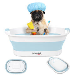 BREENHILL collapsible dog bath tub expanded blue for easy bath time