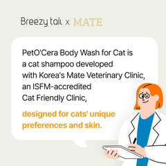 Breezytail PetO’Cera lather on cat—rich foam gently cleanses without stripping.