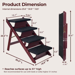 BRIKY wooden dog stairs open beside a sofa for high access.
