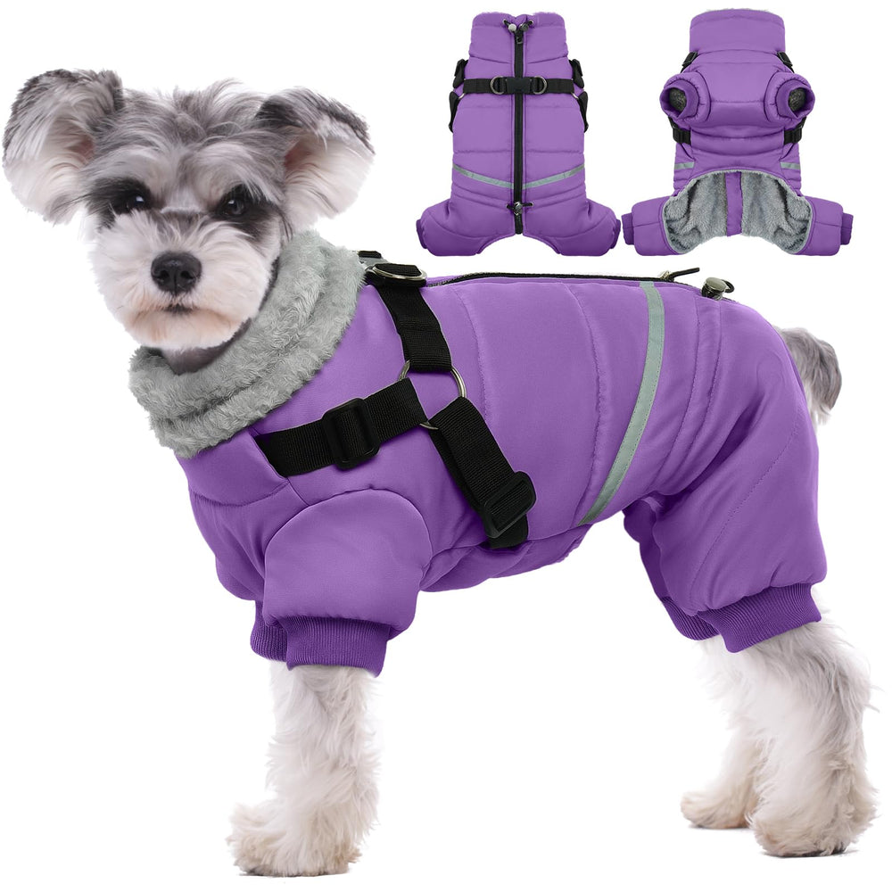 BRKURLEG Purple Dog Coat front view highlights cozy warmth for small dogs.