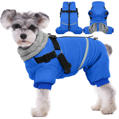 BRKURLEG blue dog winter coat back view highlights snug fit for outdoor walks