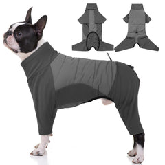 BRKURLEG full body dog winter coat grey L front view highlights full coverage warmth
