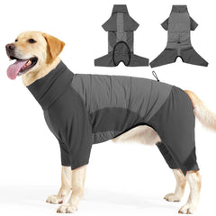 BRKURLEG winter dog coat back view with leash hole for easy walks