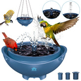 BROAIMX solar-powered bird bath fountain in deep blue with dual power mode for year-round use.