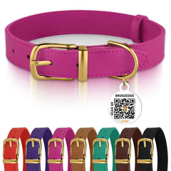 BRONZEDOG leather dog collar with pink gold buckle for durable daily wear