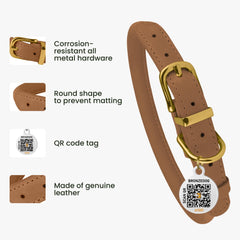 BronzeDog cognac brown rolled collar on a dog's neck for comfortable wear