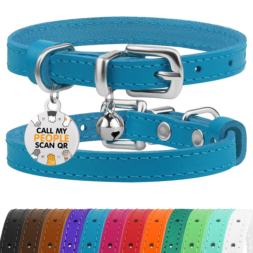 BRONZEDOG collar de cuero para gato en azul-plata con ajuste cómodo.