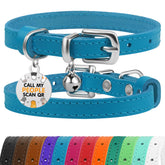 BRONZEDOG collar de cuero para gato en azul-plata con ajuste cómodo.
