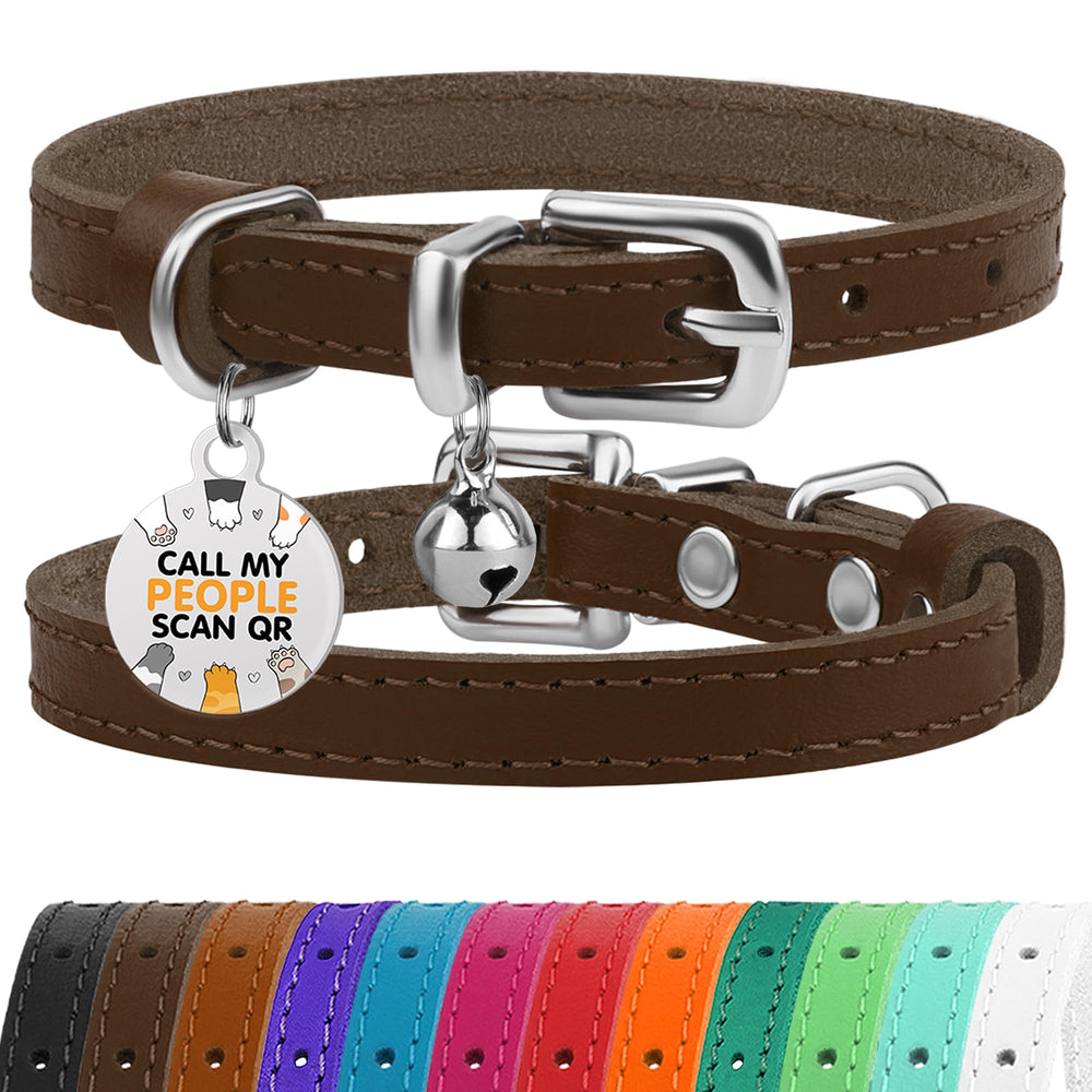 Collar BRONZEDOG de cuero para gato, 9-12 pulgadas, cómodo y duradero.