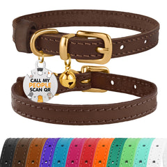 BRONZEDOG collar de cuero marrón oscuro, detalle de herrajes duraderos para gato
