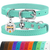 BRONZEDOG leather cat collar turquoise-silver strap offers comfortable indoor fit.