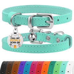 BRONZEDOG leather cat collar turquoise-silver strap offers comfortable indoor fit.