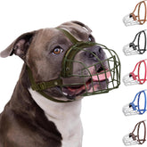 BRONZEDOG Pitbull muzzle steel basket shows secure, breathable design for safe outdoor walks.