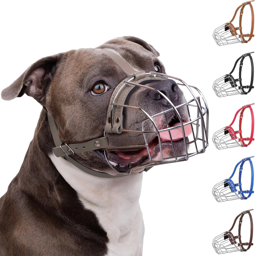 BRONZEDOG Pitbull muzzle steel basket close-up emphasizing ventilation for comfortable breathing.
