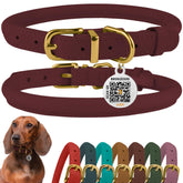 BronzeDog rolled leather collar closeup shows burgundy leather and durable 3/4-inch width.