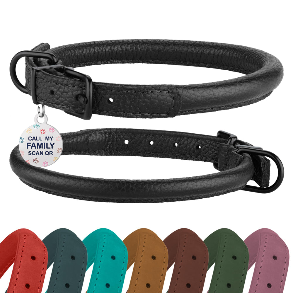 BronzeDog rolled-leather-collar closeup highlighting soft texture for comfortable wear.