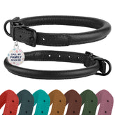 BronzeDog rolled-leather-collar closeup highlighting soft texture for comfortable wear.