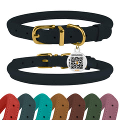 BronzeDog rolled leather collar in dark blue ready for daily walks