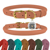 BronzeDog peach rolled leather collar closeup highlights durable finish for daily wear.
