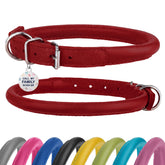 BronzeDog rolled leather collar soft-round rose green; gentle on long fur and reduces tangling.