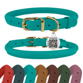 BRONZEDOG rolled leather collar in turquoise for comfortable everyday wear