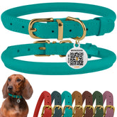 BronzeDog rolled leather collar turquoise close-up showing durable daily wear