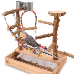 BRSLAIF Bird Playground perch stand highlights natural wood for comfortable gripping and daily play.