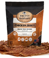 BRUTUS & BARNABY chicken jerky bag shows thicker cuts for larger pieces
