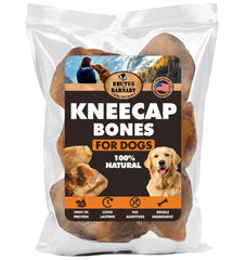 BRUTUS & BARNABY kneecap bones pack-front illustrates USA-sourced, long-lasting chew for aggressive chewers.