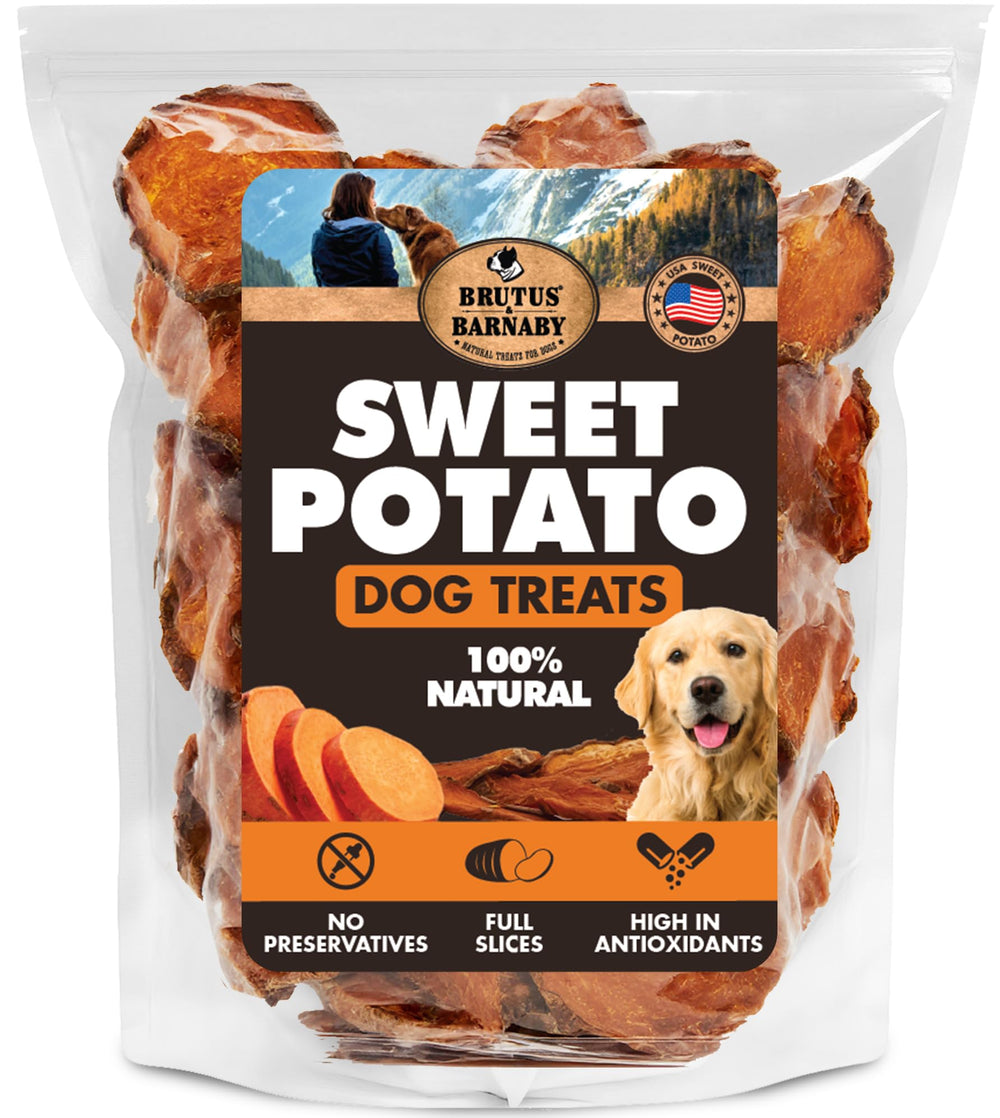 BRUTUS & BARNABY patata dulce fresca en campo, snack natural para perros.