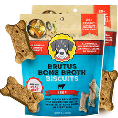 Brutus Bone Broth Biscuits beef closeup — protein-packed dog treat moment