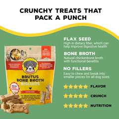 Brutus Bone Broth Biscuits real-meat close-up emphasizes protein-rich snack.