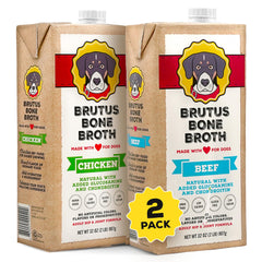 Brutus Bone Broth beef bottle ready to pour for tasty hydration during meals.