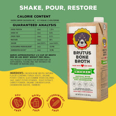 Brutus Bone Broth pouring from a glass bottle for easy dosing and serving.