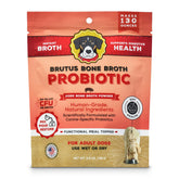 Brutus Bone Broth Powder pork flavor jar closeup highlighting natural ingredients and aroma appealing to dogs
