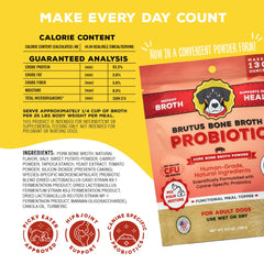 Brutus Bone Broth Powder pork flavor serving in bowl shows meal enhancement for picky eaters