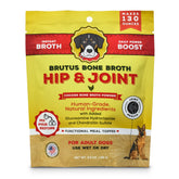 Brutus Bone Broth Powder tub front, chicken flavor powder for dogs, delicious and healthy