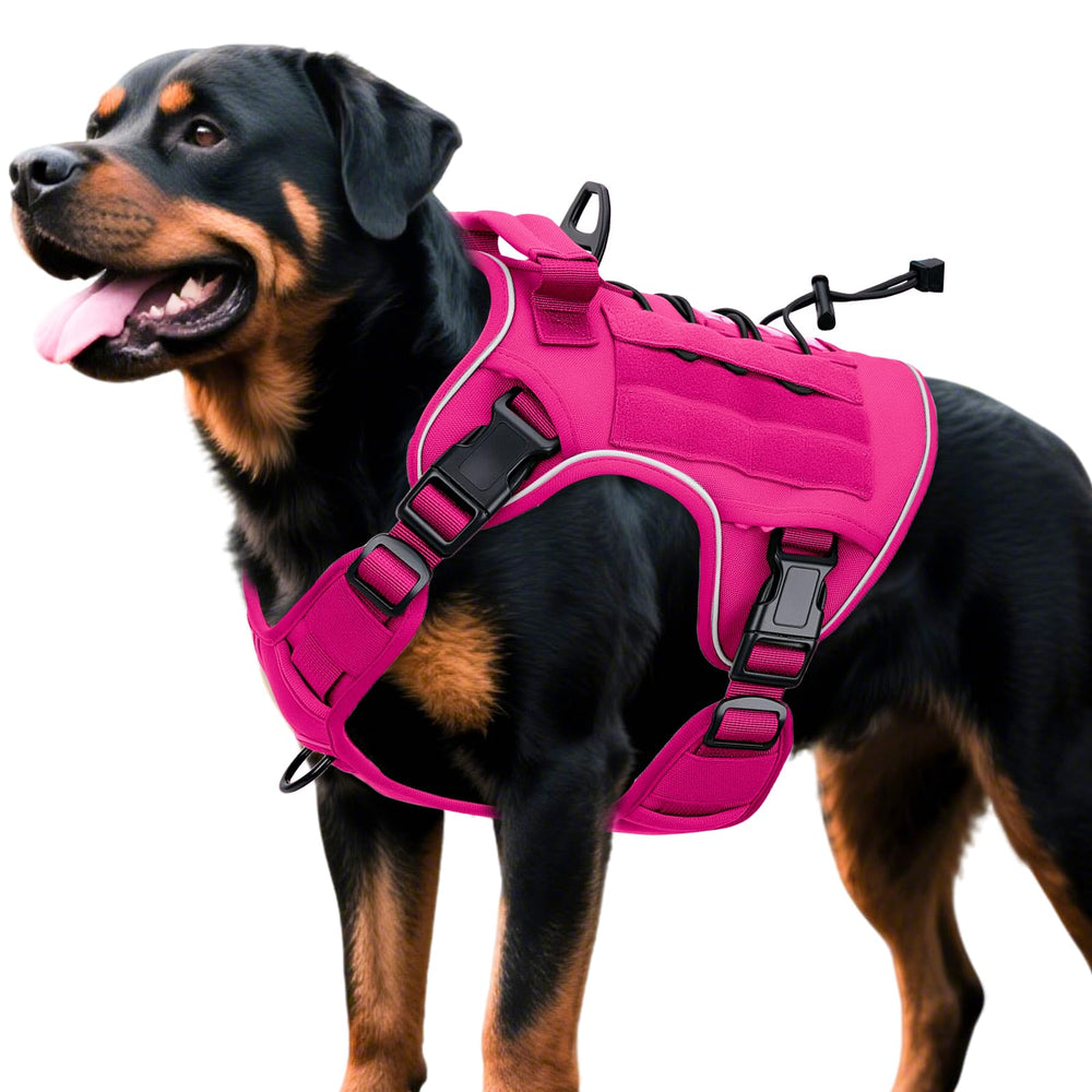 Bruvoalon heavy-duty tactical dog harness front view for no-pull training in hot pink.
