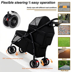 BUALR double dog stroller interior shows two-pet space for comfortable rides