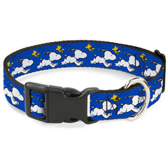 Buckle-Down Peanuts blue collar side view shows sturdy plastic buckle for daily wear.