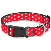 Buckle-Down Minnie Mouse collar in red polka dots for daily adventures with easy on/off