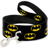 Buckle-Down Batman Shield leash in black and yellow; durable daily walks.