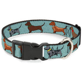 Buckle-Down dachshund paws aquas collar closeup shows vibrant print for daily adventures.