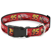 Buckle-Down Disney Cars collar front view with bold colors for visibility.