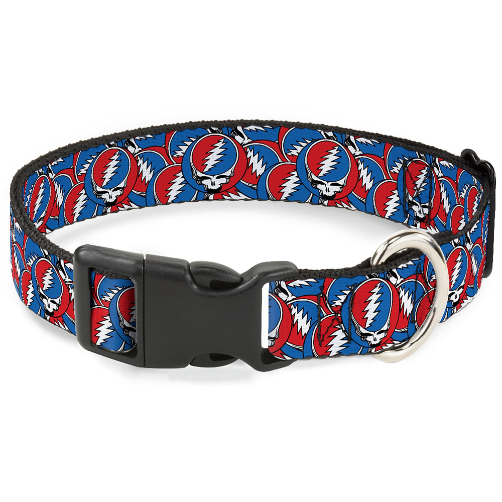 Buckle-Down Grateful Dead dog collar front shows vibrant Steal Your Face pattern for daily style